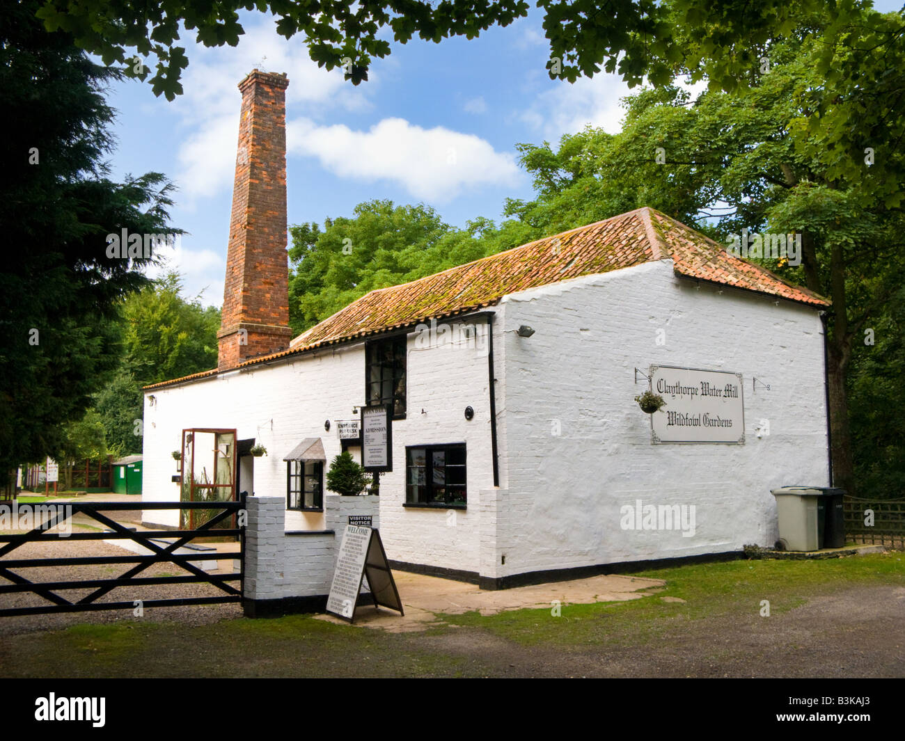 Claythorpe Water Mill entrance Lincolnshire Wolds, England UK Stock Photo