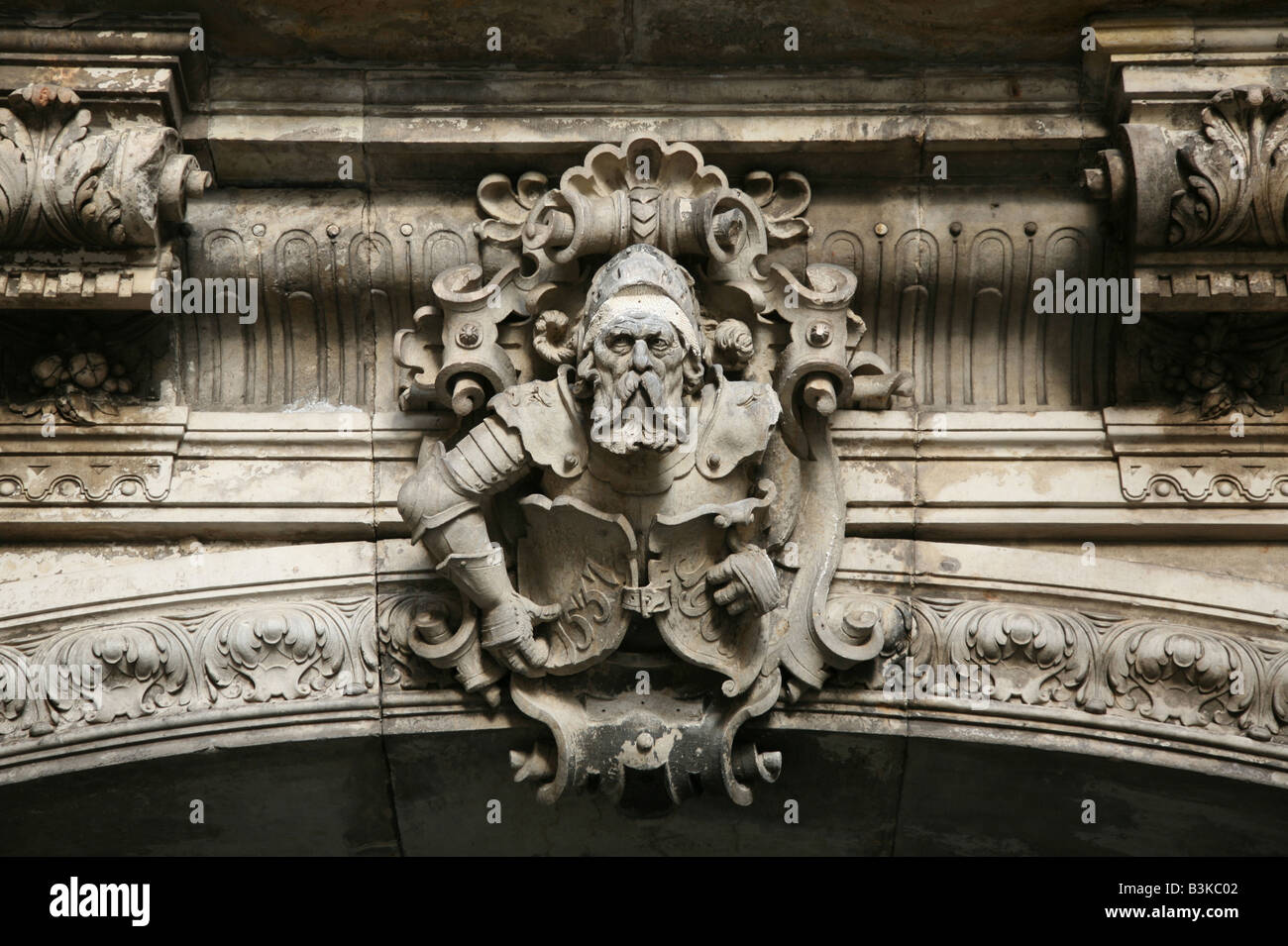 Renaissance key stone from the facade of the Residenzschloss Castle in Dresden, Germany Stock Photo