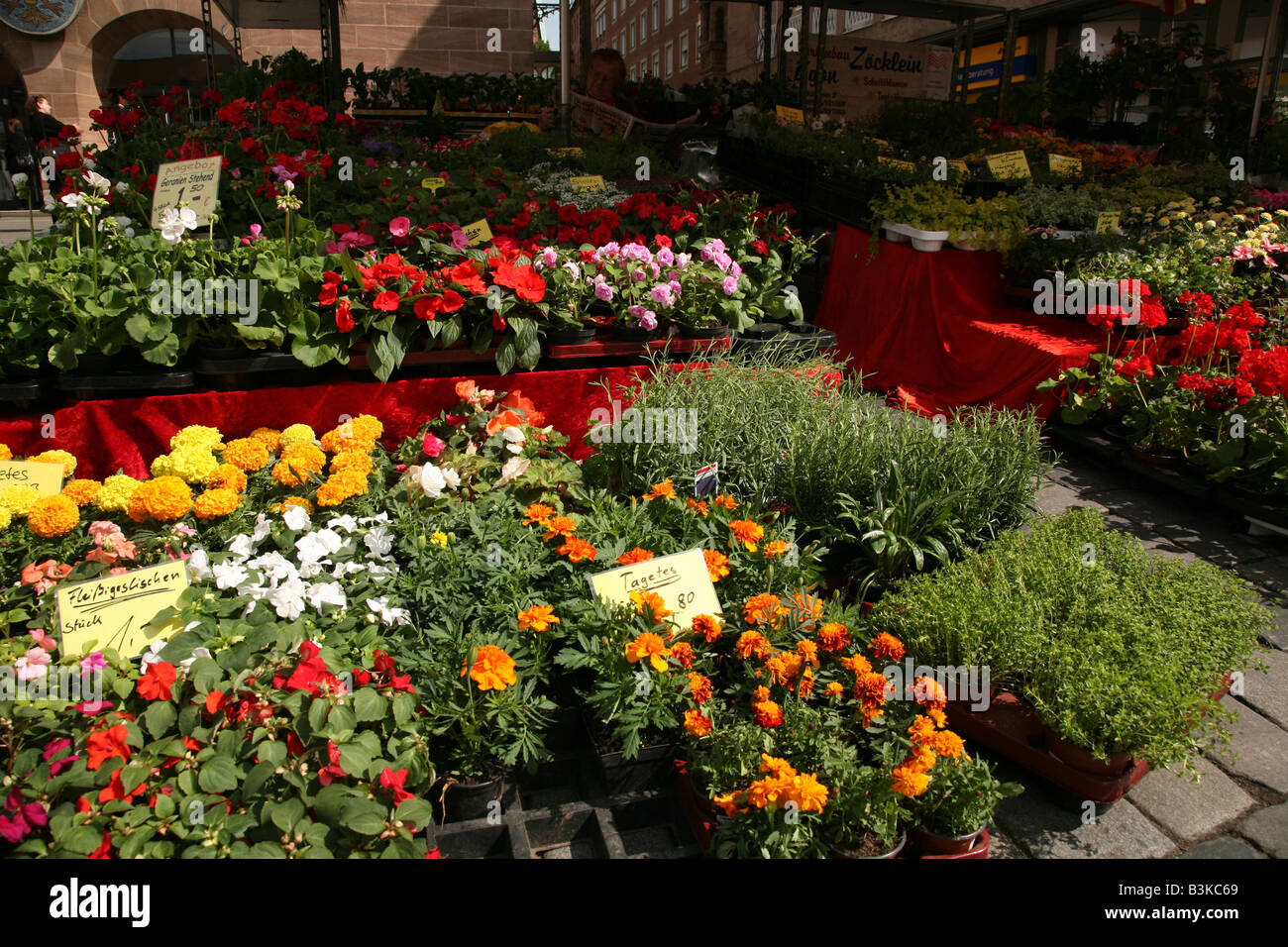 Flower market at the Hauptmarkt in Nuremberg, Germany Stock Photo