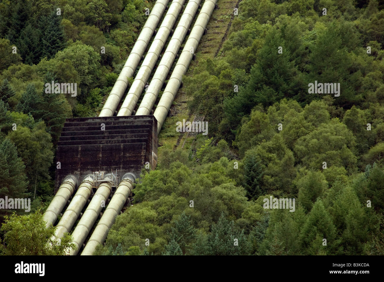 Hydro-electric PowerStation on the banks of Loch Lomond close up of pipes Stock Photo