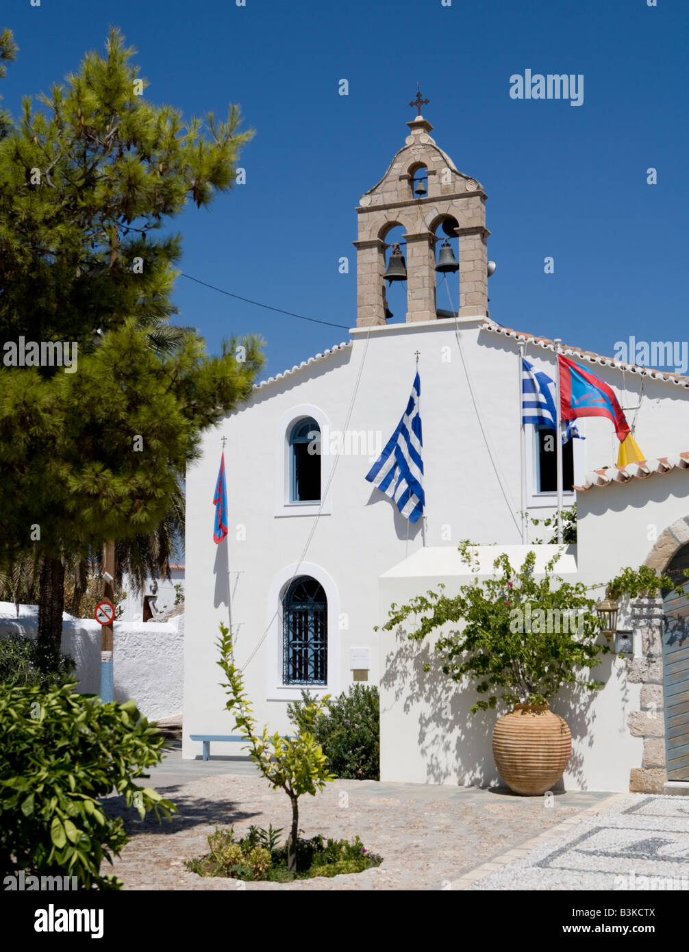 Traditional Church And Buildings, Spetses, Greece Stock Photo