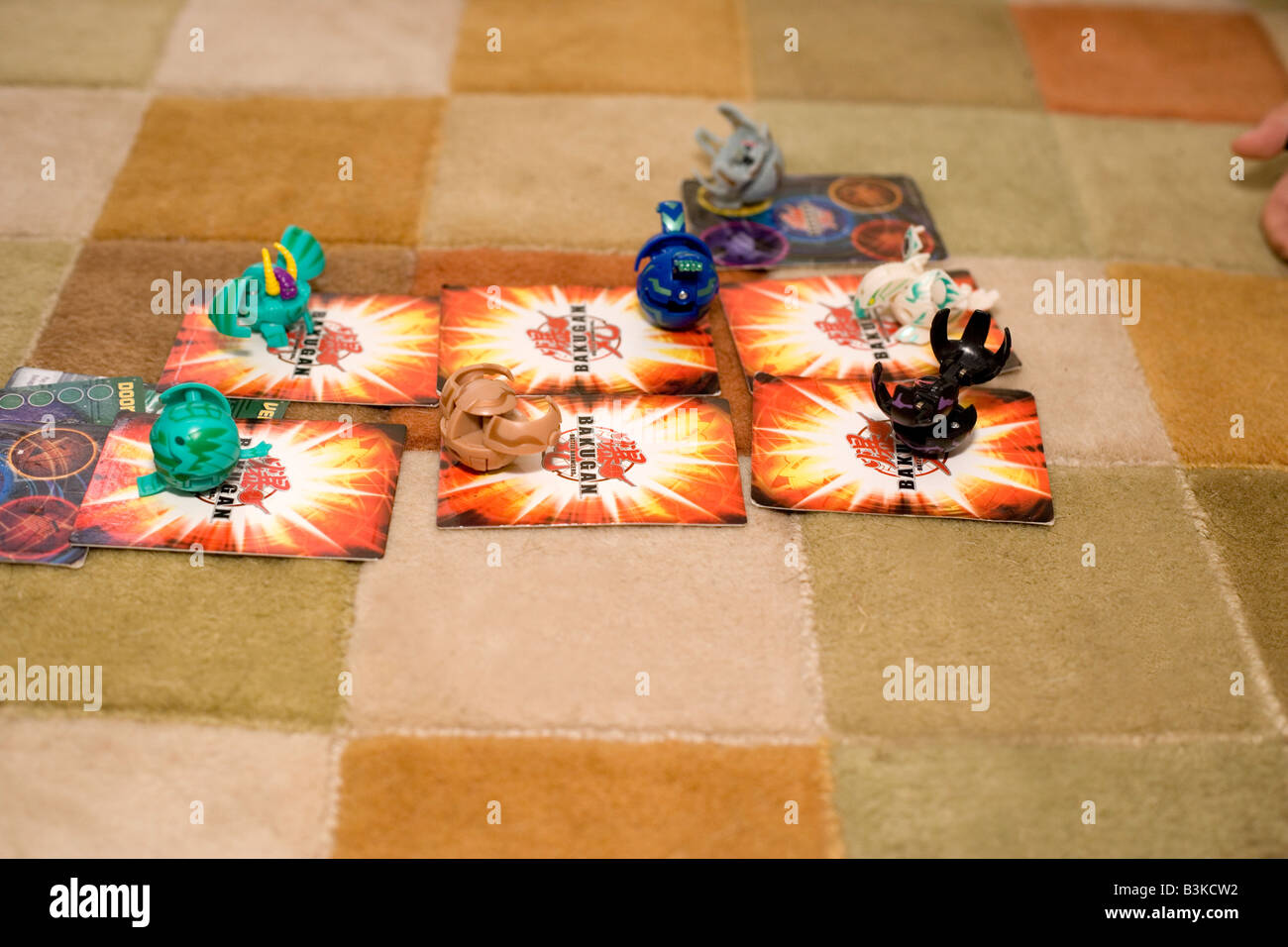 close up of Bakugan toys on the floor Stock Photo