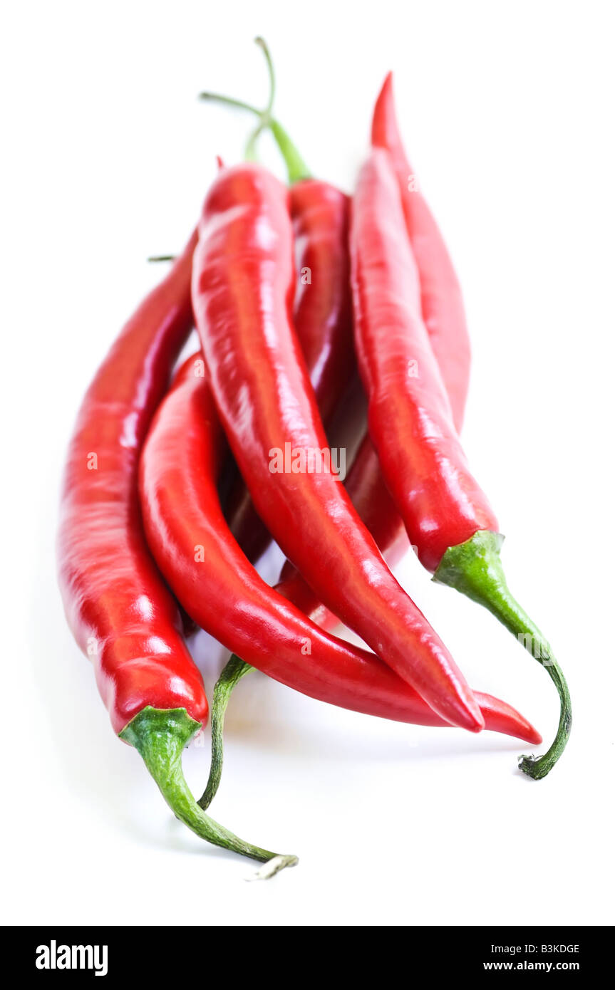 Red hot chili peppers isolated on white background Stock Photo - Alamy