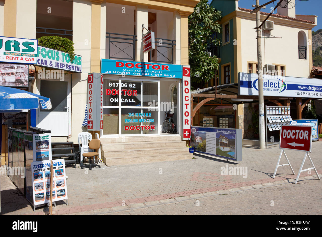 Doctor' s office in the Oludeniz village. Province of Mugla, Turkey. Stock Photo