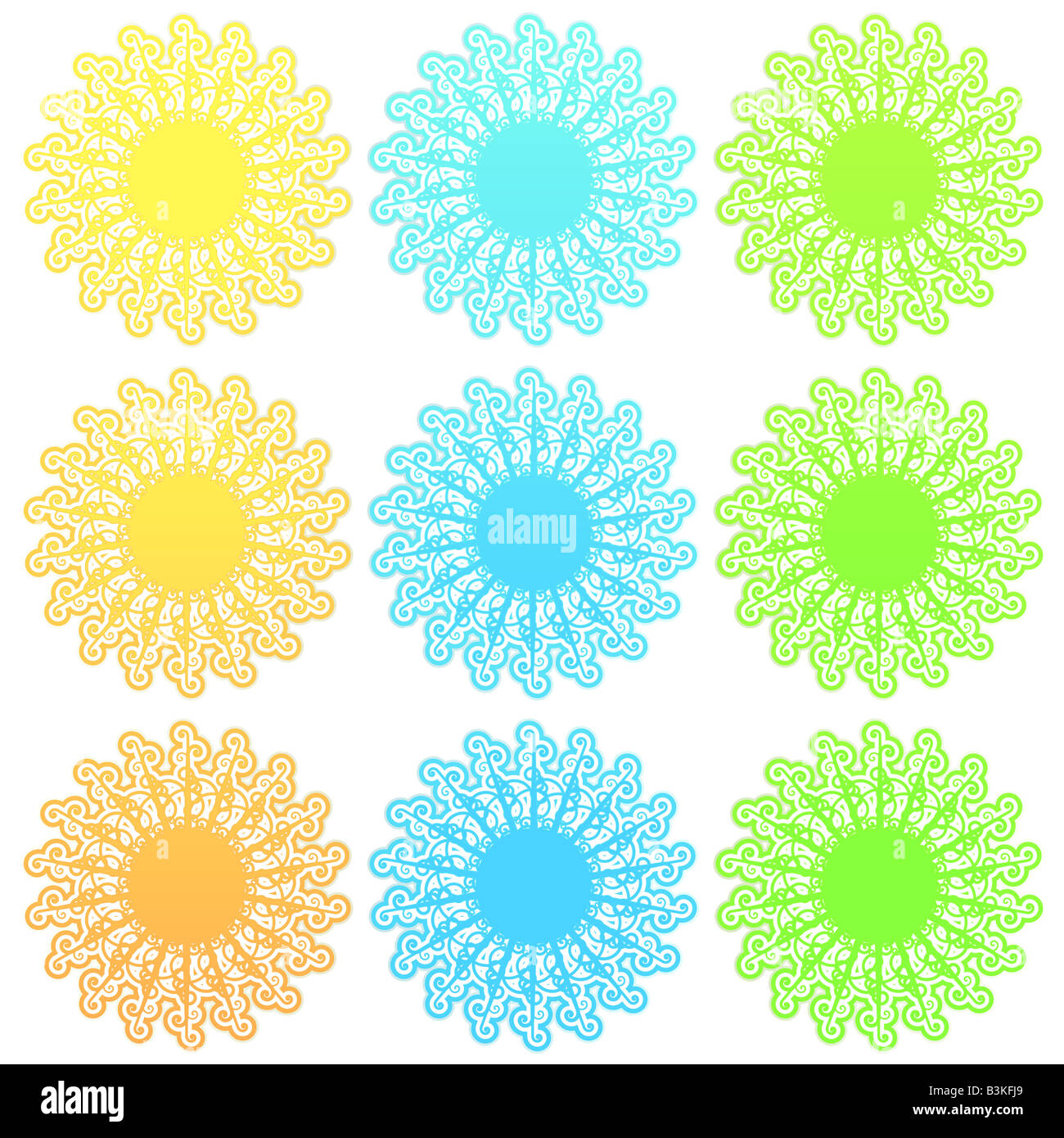 Vector illustration of a stylized retro funky suns with slick gradients Stock Photo