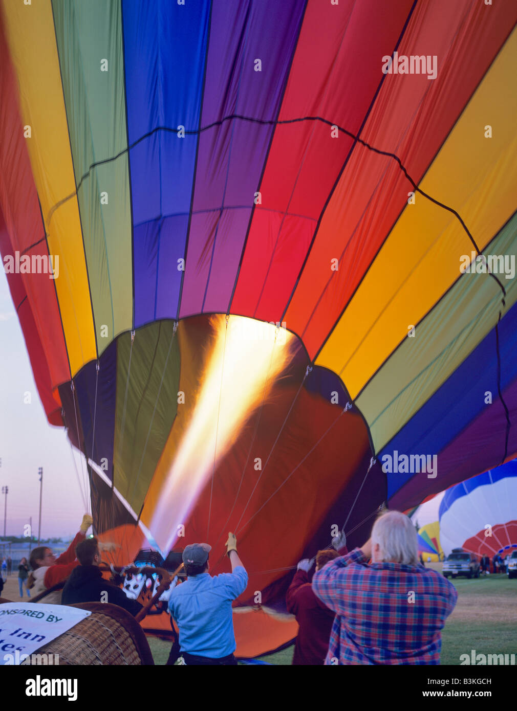 Flame filling hot air balloon Art and Air Festival Albany Oregon Stock