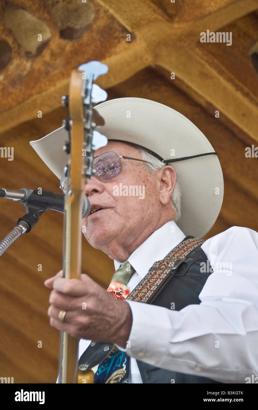 Texas Turkey annual Bob Wills Day celebration Texas Playboys western swing band in concert guitar player guitarist Stock Photo