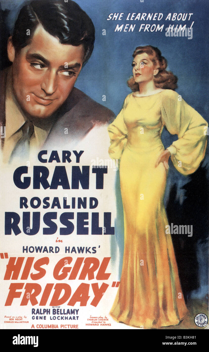 HIS GIRL FRIDAY Poster for 1940 Columbia film with Cary Grant and Rosalind Russell Stock Photo