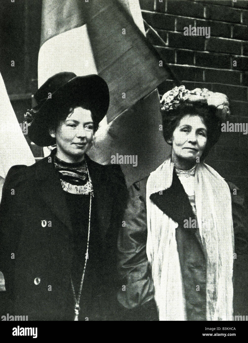 EMILY PANKHURST English suffragette at right with her daughter Christabel Stock Photo