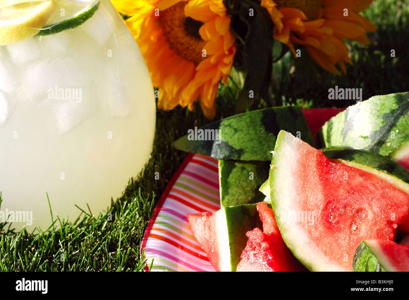 Pitcher Of Lemonade Plate Of Watermelon Vase Of Sunflowers On