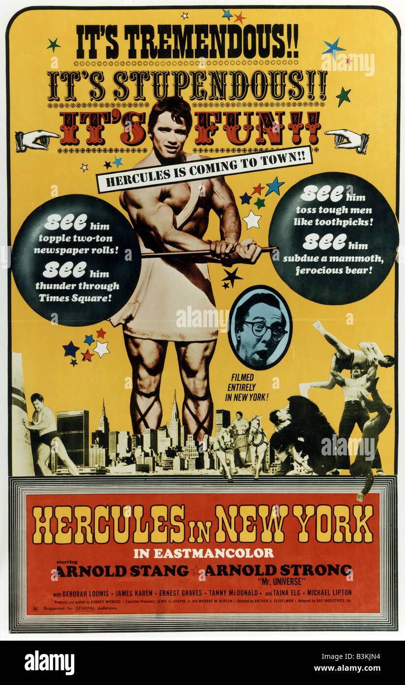 HERCULES IN NEW YORK Poster for 1969 RAF Industries film with Arnold Schwarzenegger Stock Photo