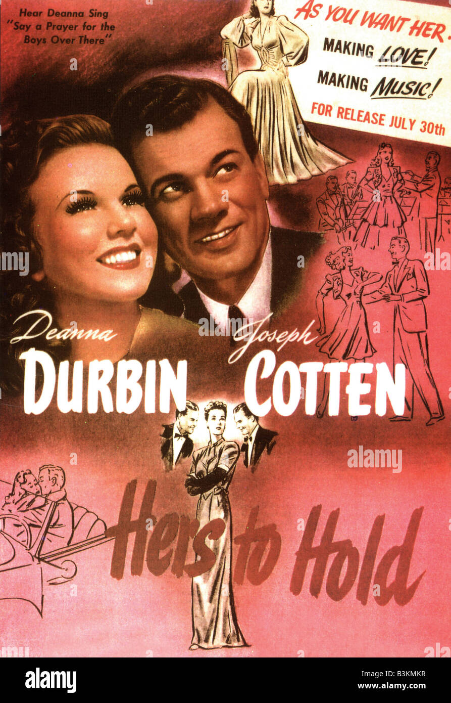 HERS TO HOLD  Poster for 1943 Universal film with Deanna Durbin and Joseph Cotton Stock Photo