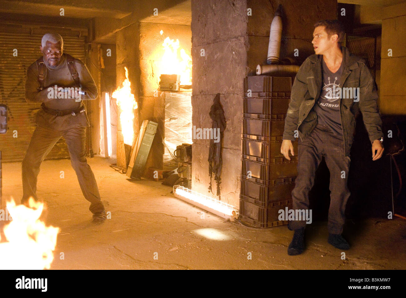 JUMPER  2008 TCF film with Hayden Christensen at right and Samuel Jackson Stock Photo