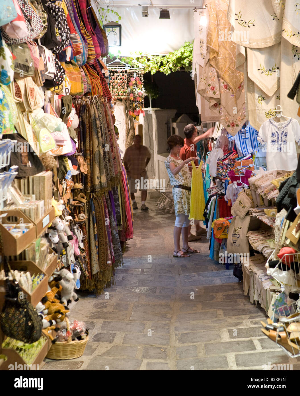 Tourists at souvenir market, Lindos, Rhodes, Greece Stock Photo Alamy