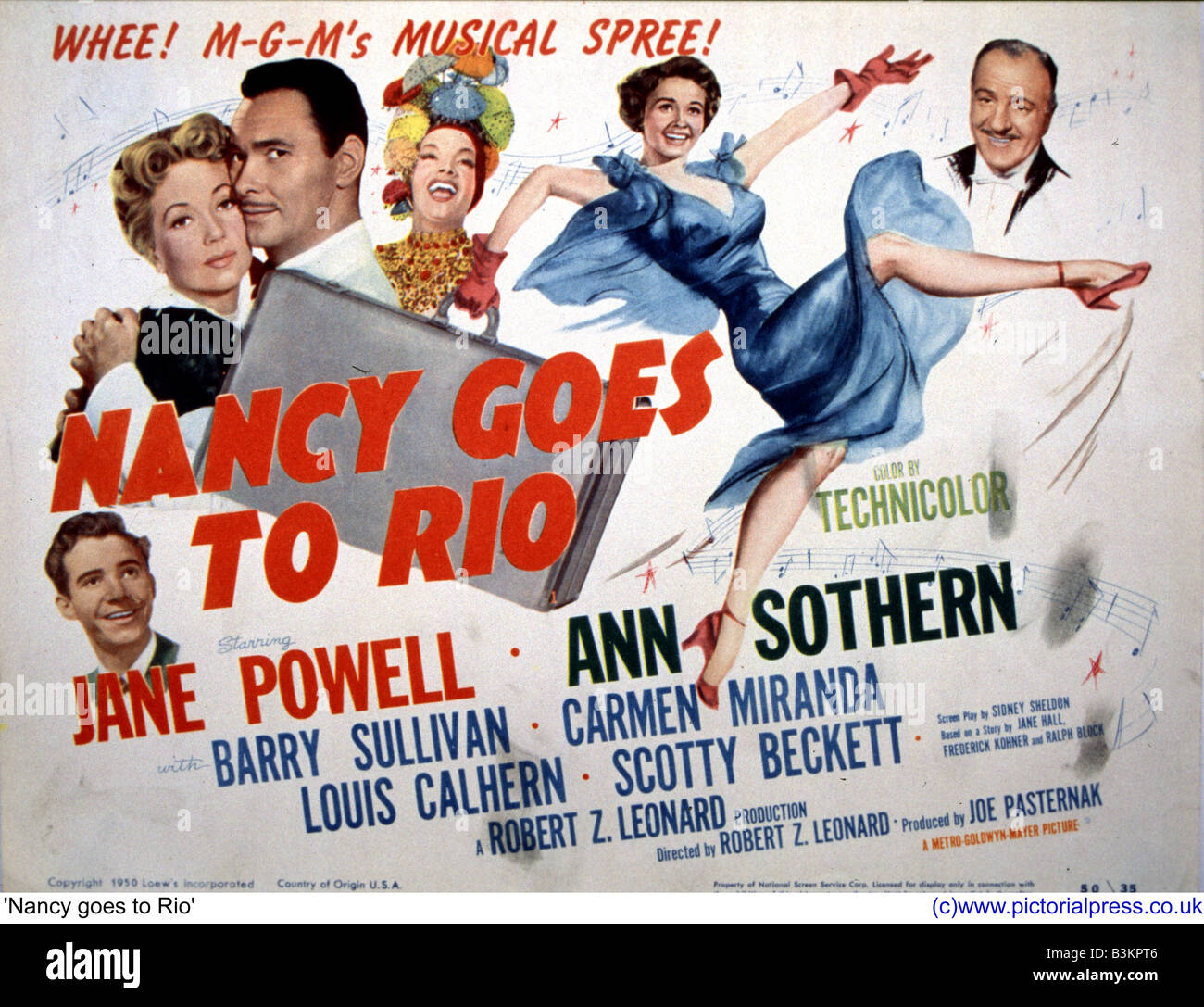 NANCY GOES TO RIO Poster for 1950 MGM film with Jane Powell, Ann Southern and Carmen Miranda Stock Photo
