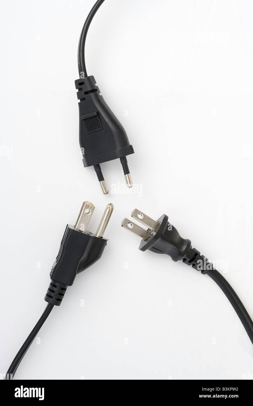 Three different types of electric plugs (UK, USA and European Stock Photo Alamy