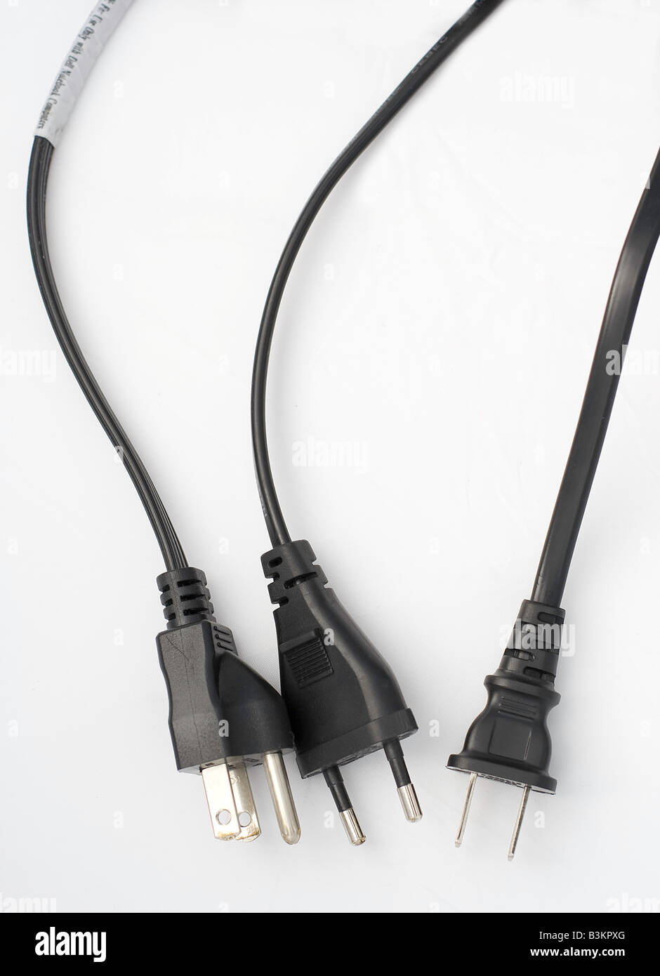 Three different types of electric plugs (UK, USA and European Stock