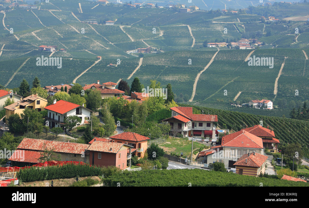 Wine scenery in the Langhe with La Morra Piemont Italy Stock Photo