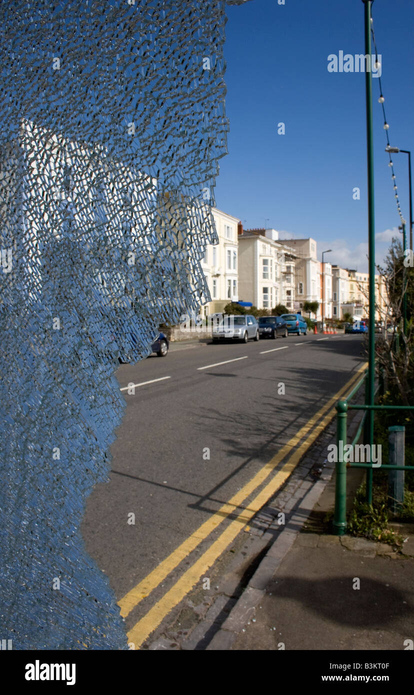 Vandalised phone box, seafront, Weston Super Mare, UK Stock Photo