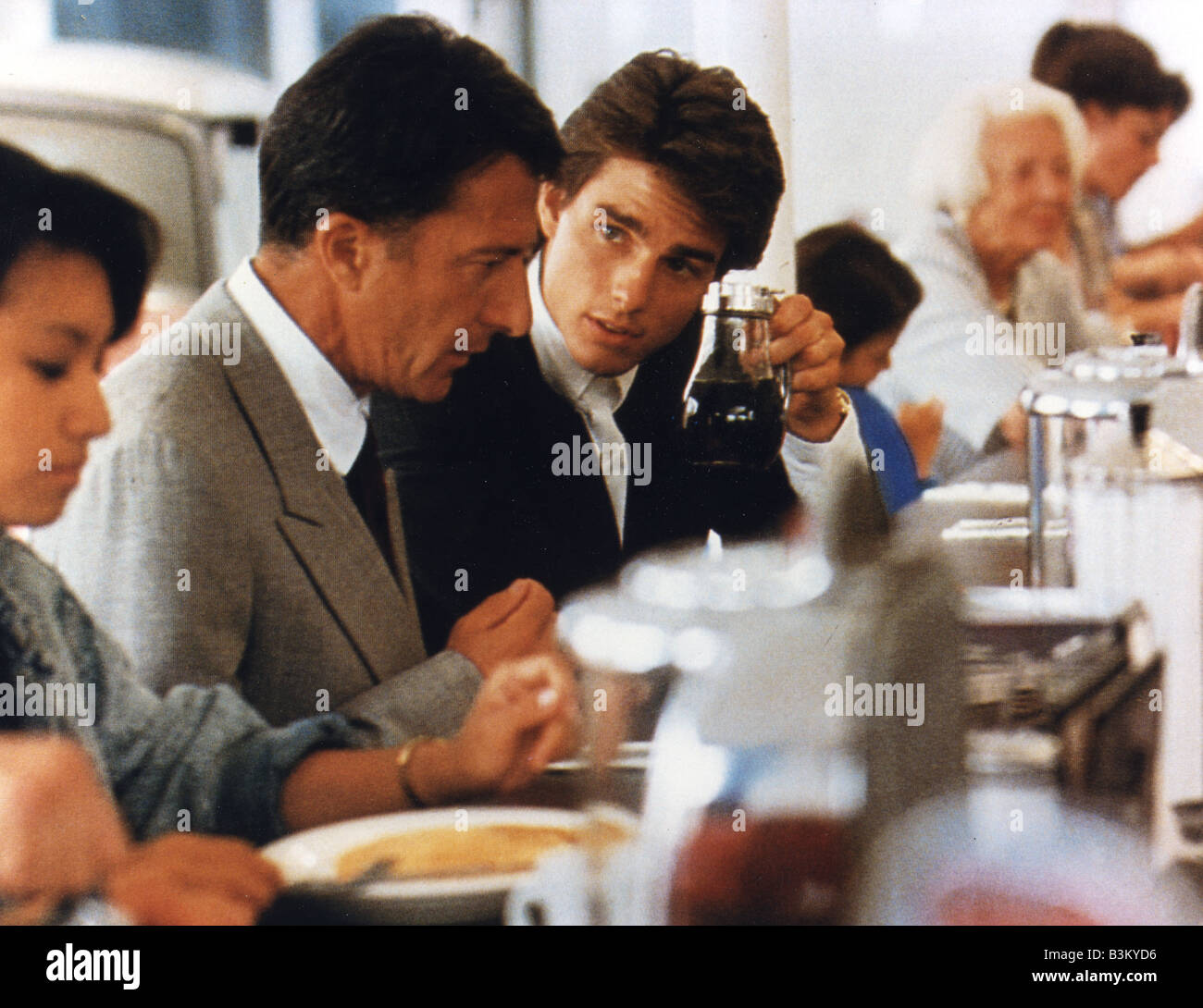 RAIN MAN 1988 UIP/United Artists film with Dustin Hoffman at left and Tom Cruise Stock Photo