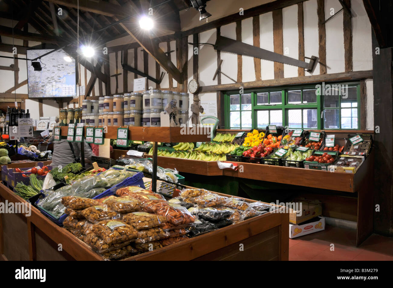 Calcott Hall farm shop business 120 acre farmland grows crops to supply some of the products in this old barn building in Brentwood Essex England UK Stock Photo