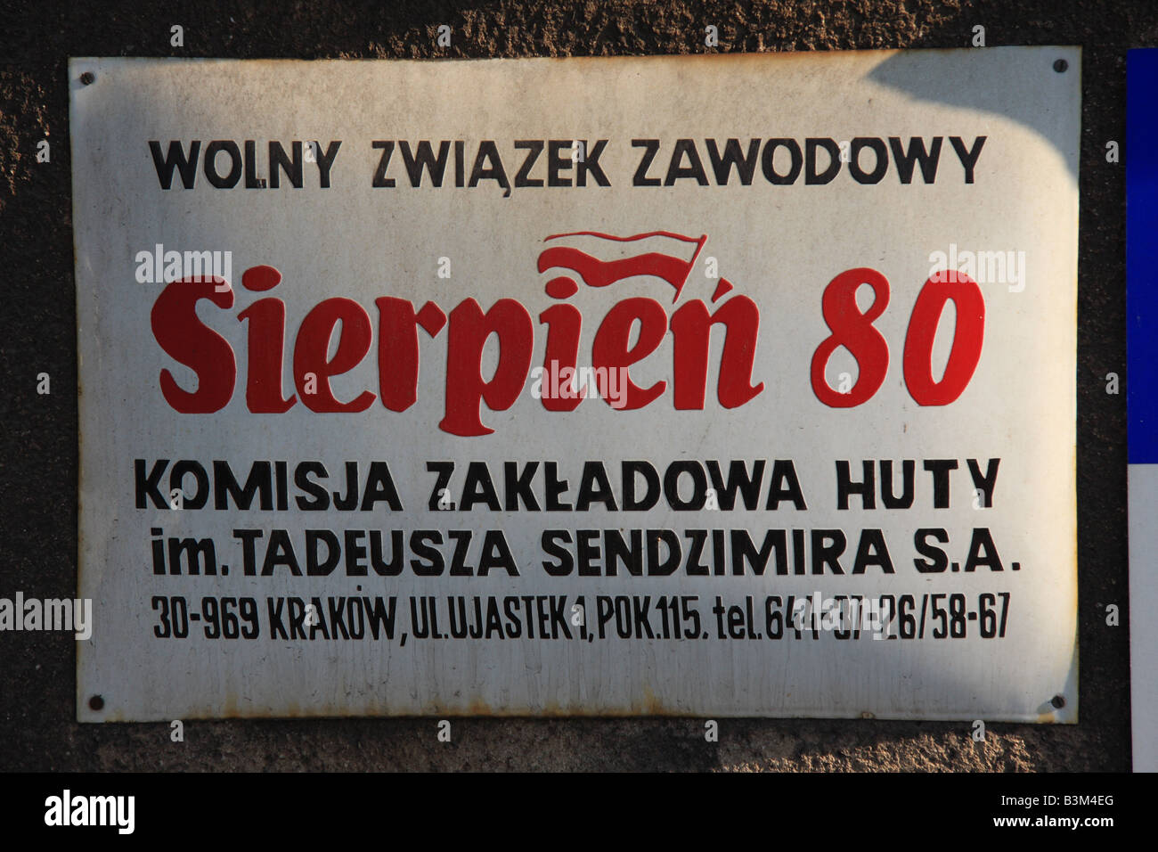 Serpien 80 sign - Polish Labour Party -(steelworks branch), Nowa Huta, near Krakow, Poland Stock Photo