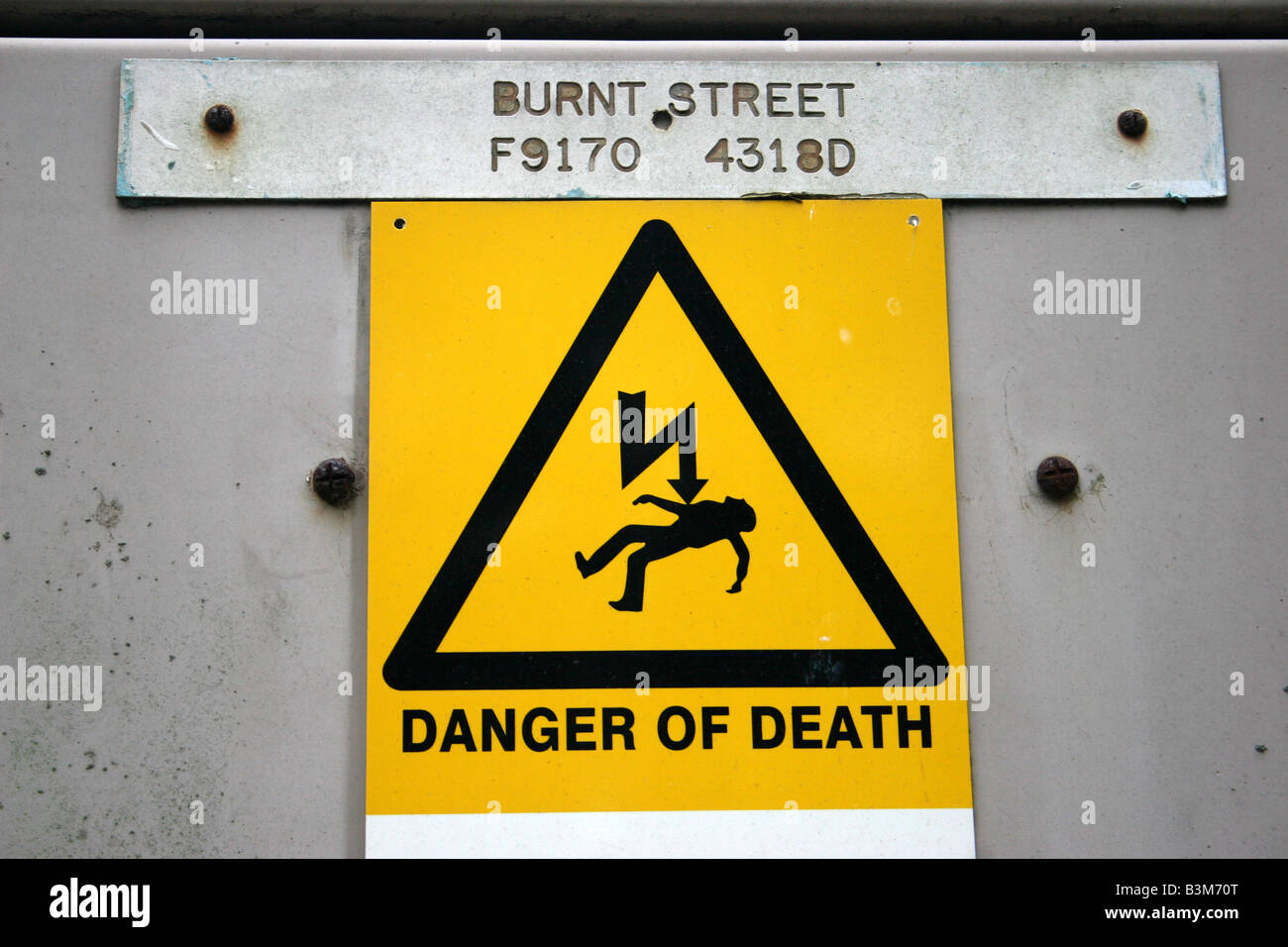 Danger of Death sign at Burnt Street Stock Photo