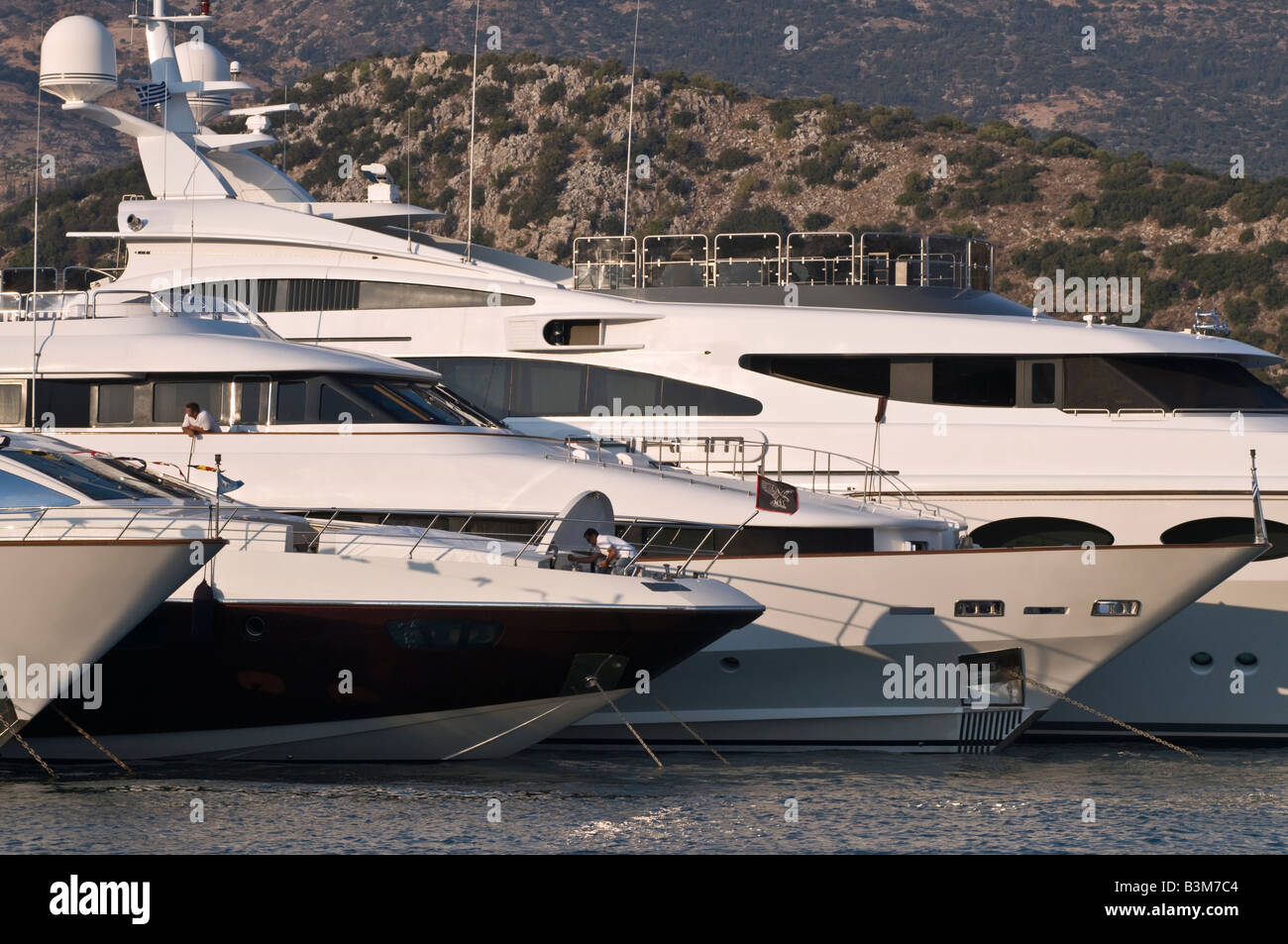 Luxury yachts moored in the harbour at Argostoli Cephallonia Ionian islands Greece Stock Photo