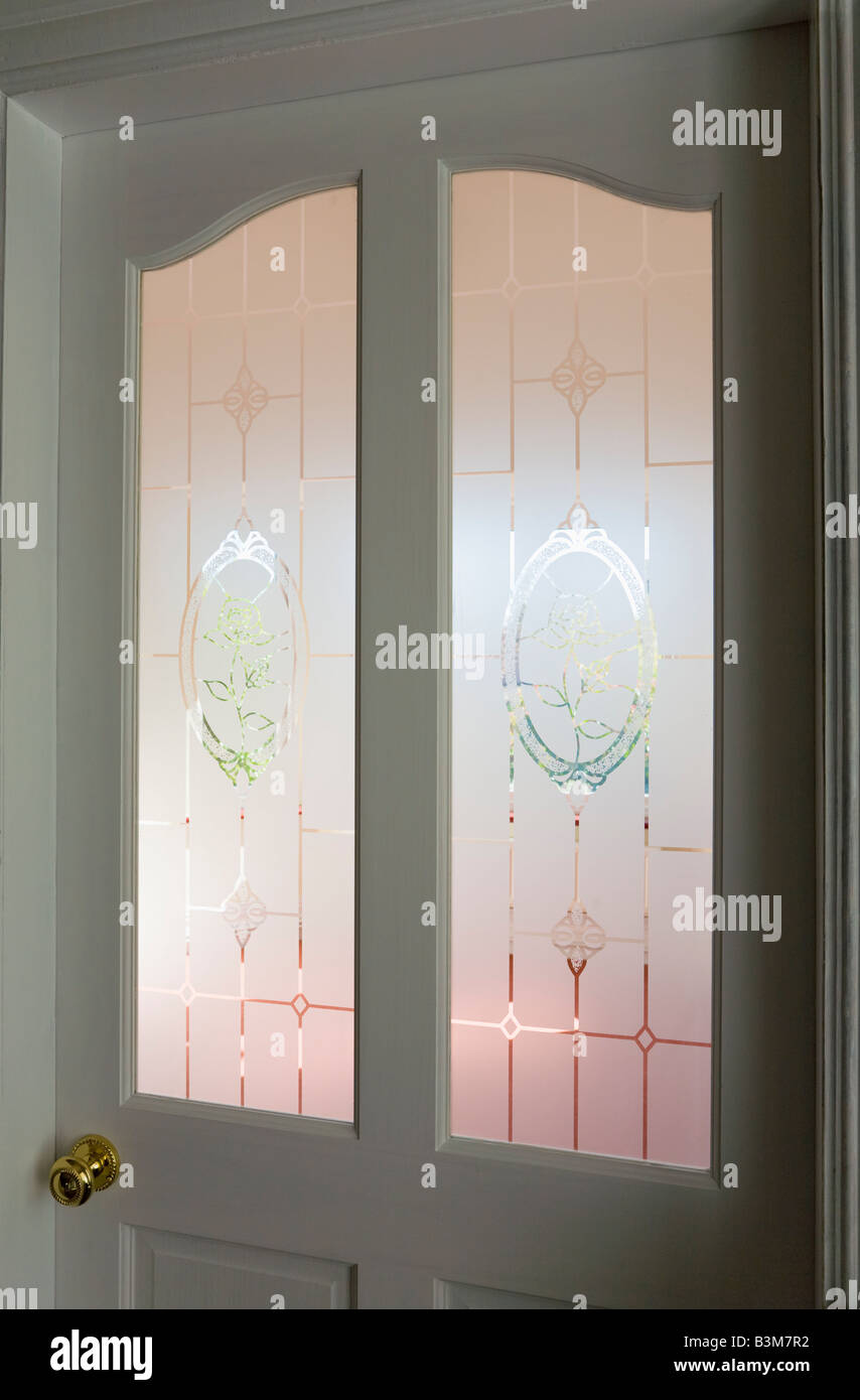 Half Glazed Internal Door With Etched Glass Pattern Stock