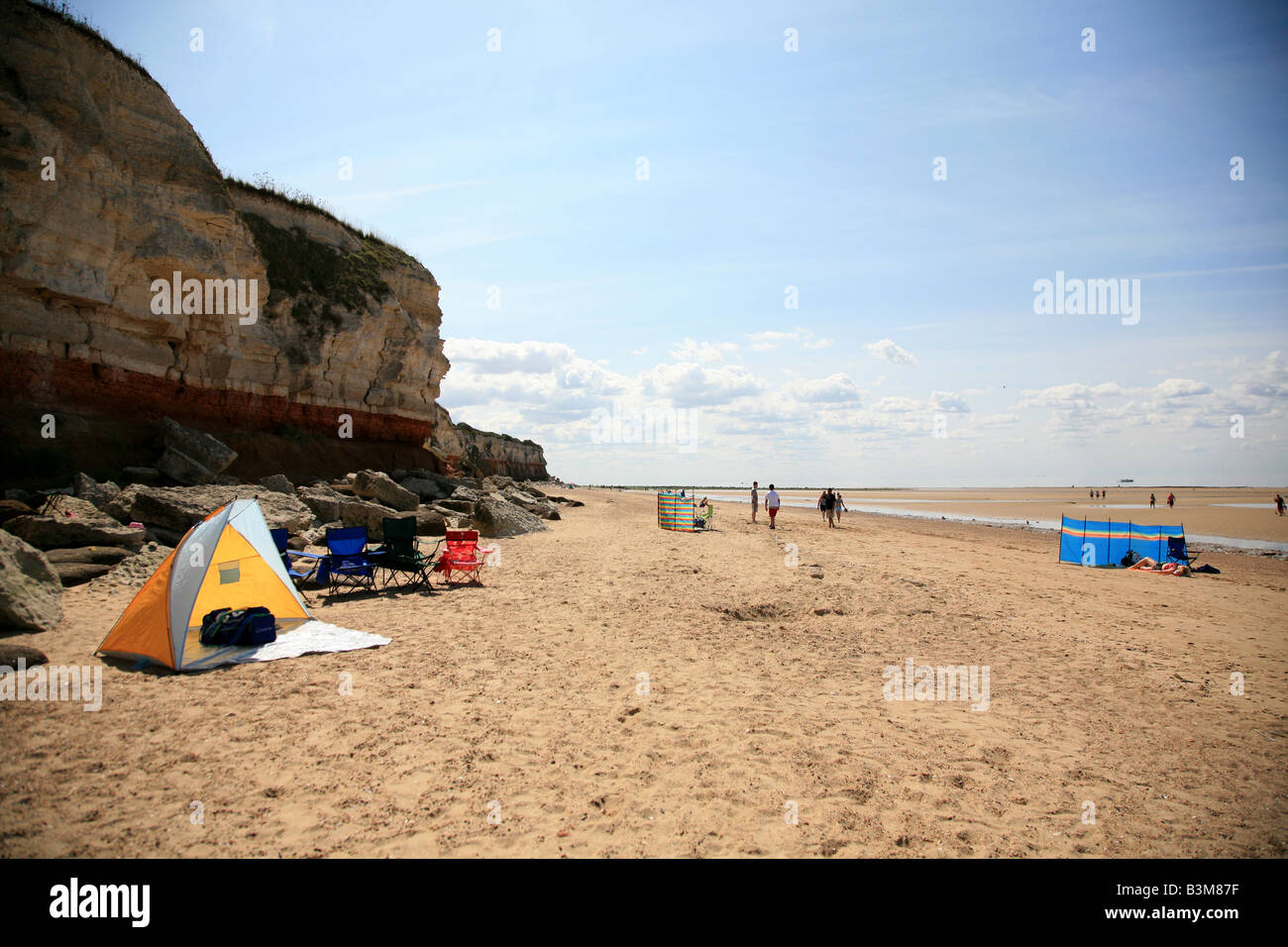 Wind Shelter on the Beach at Old Hunstanton, Norfolk Stock Photo