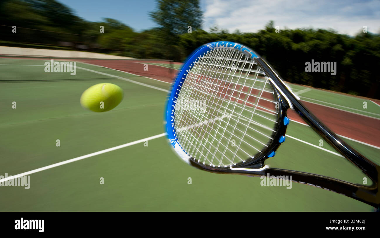 Tennis ball hitting racket close up hires stock photography and images Alamy