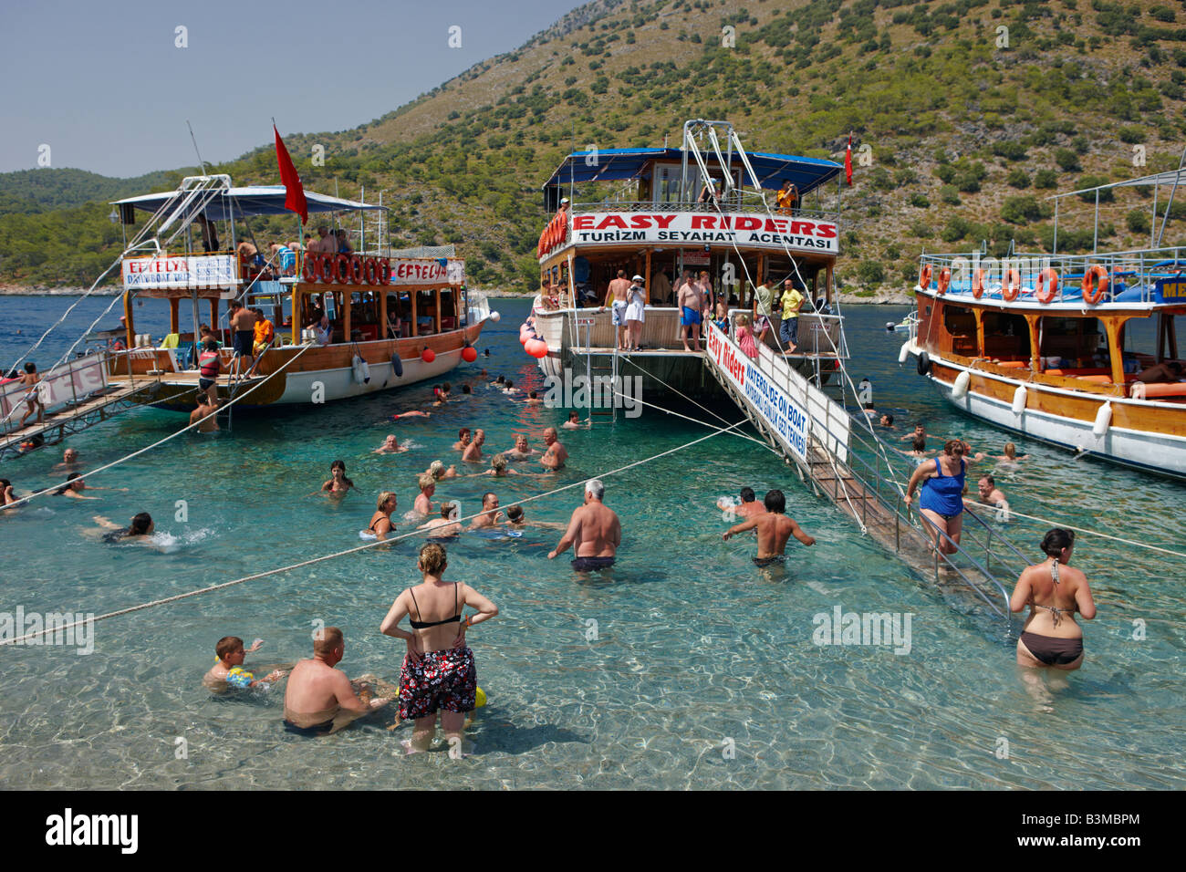 Tourists on excursion at St Nicholas island Province of Mugla Turkey Stock Photo