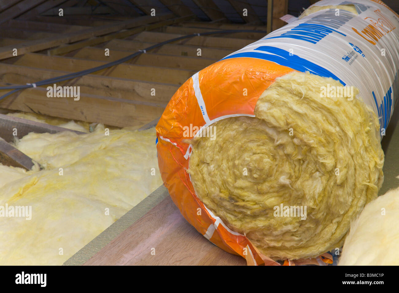 Rolls of loft insulation, PR Stock Photo Alamy
