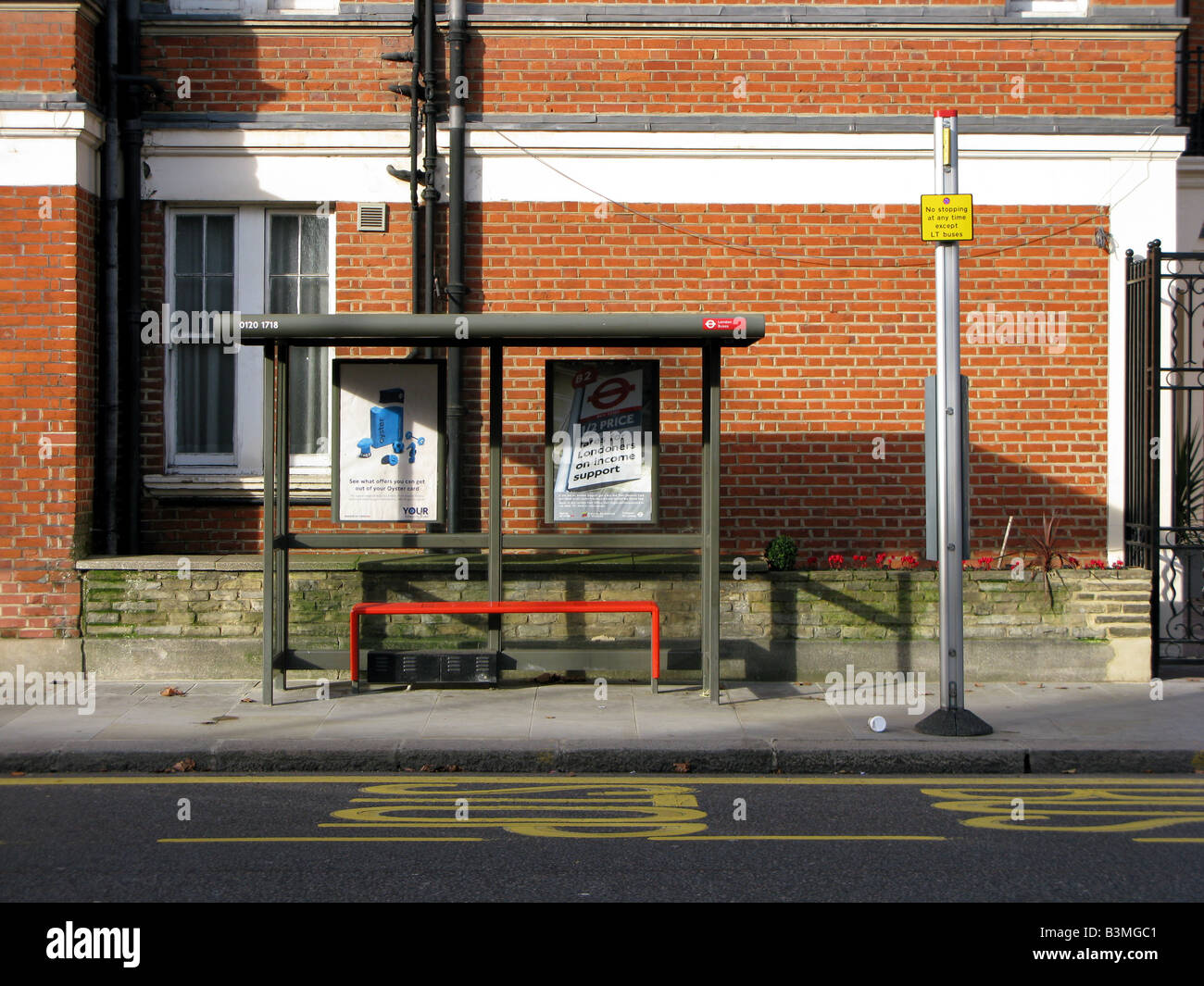 Empty bus stop, London, England Stock Photo