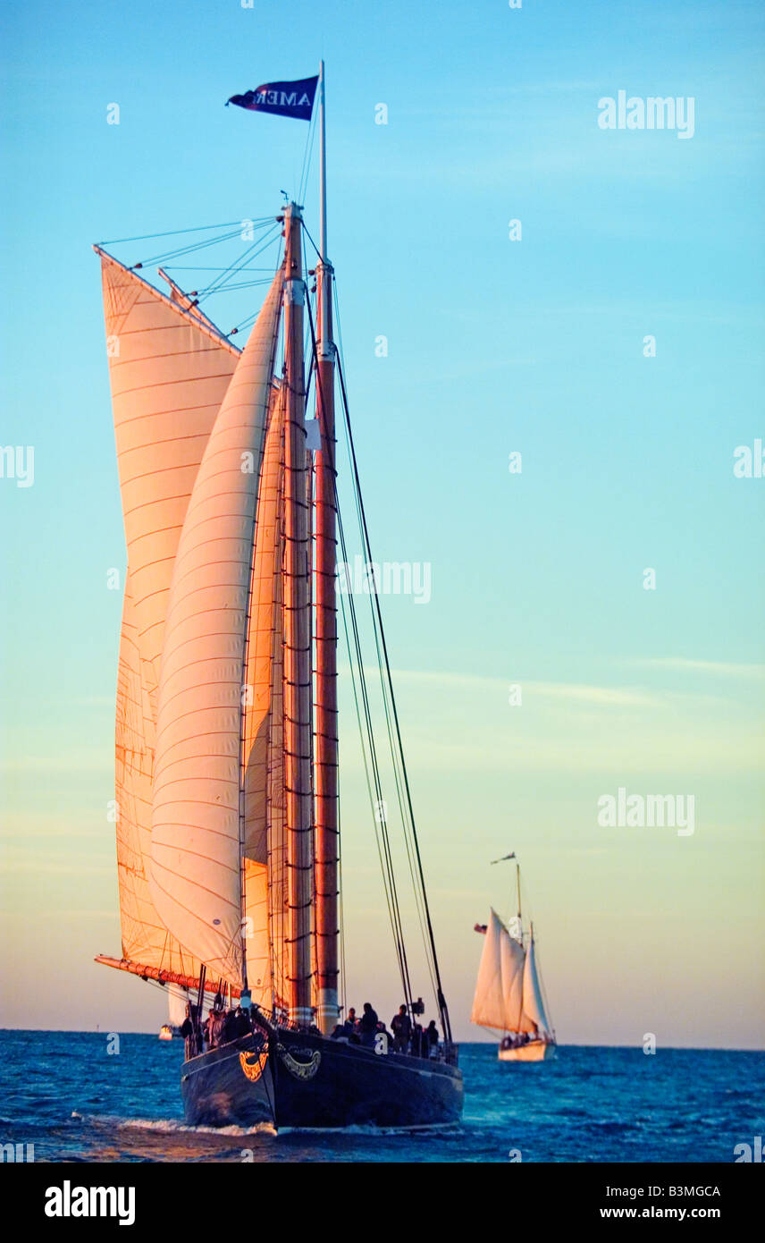 Gaff rigged schooner sailing off the Florida coast Stock Photo