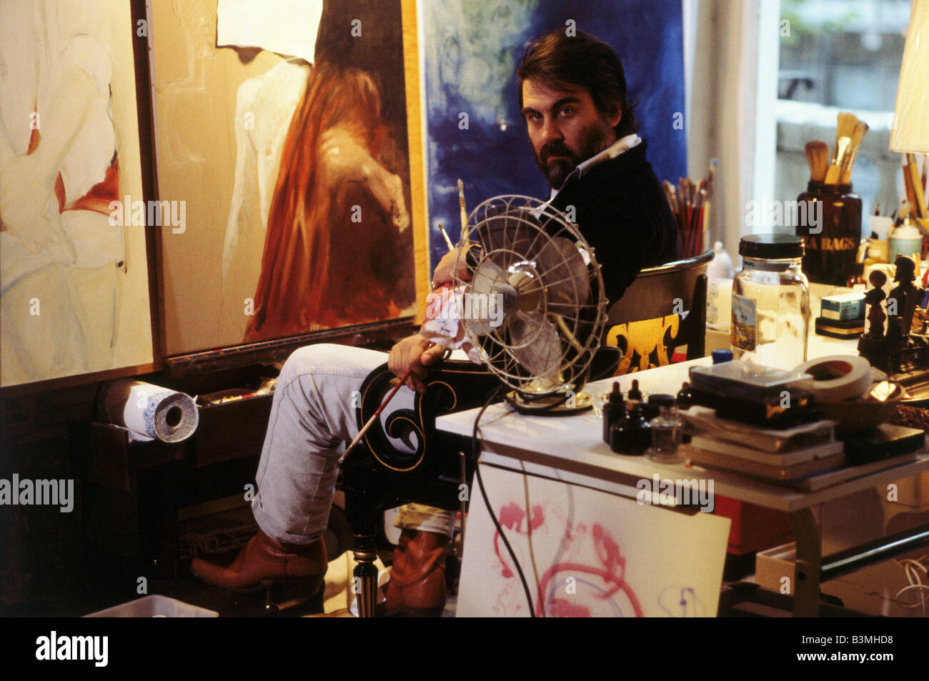 VANGELIS Greek composer of electronic music at home in 1982 Stock Photo