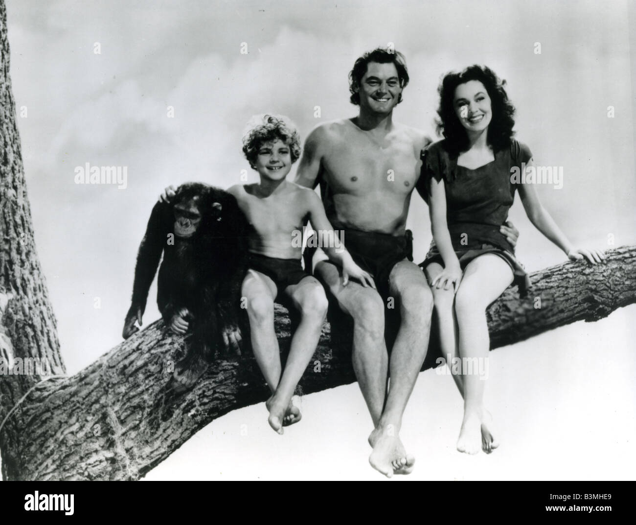 TARZAN Johnny Weismuller, Maureen O'Sullivan and Johnny Sheffield as Boy in the 30s film series Stock Photo