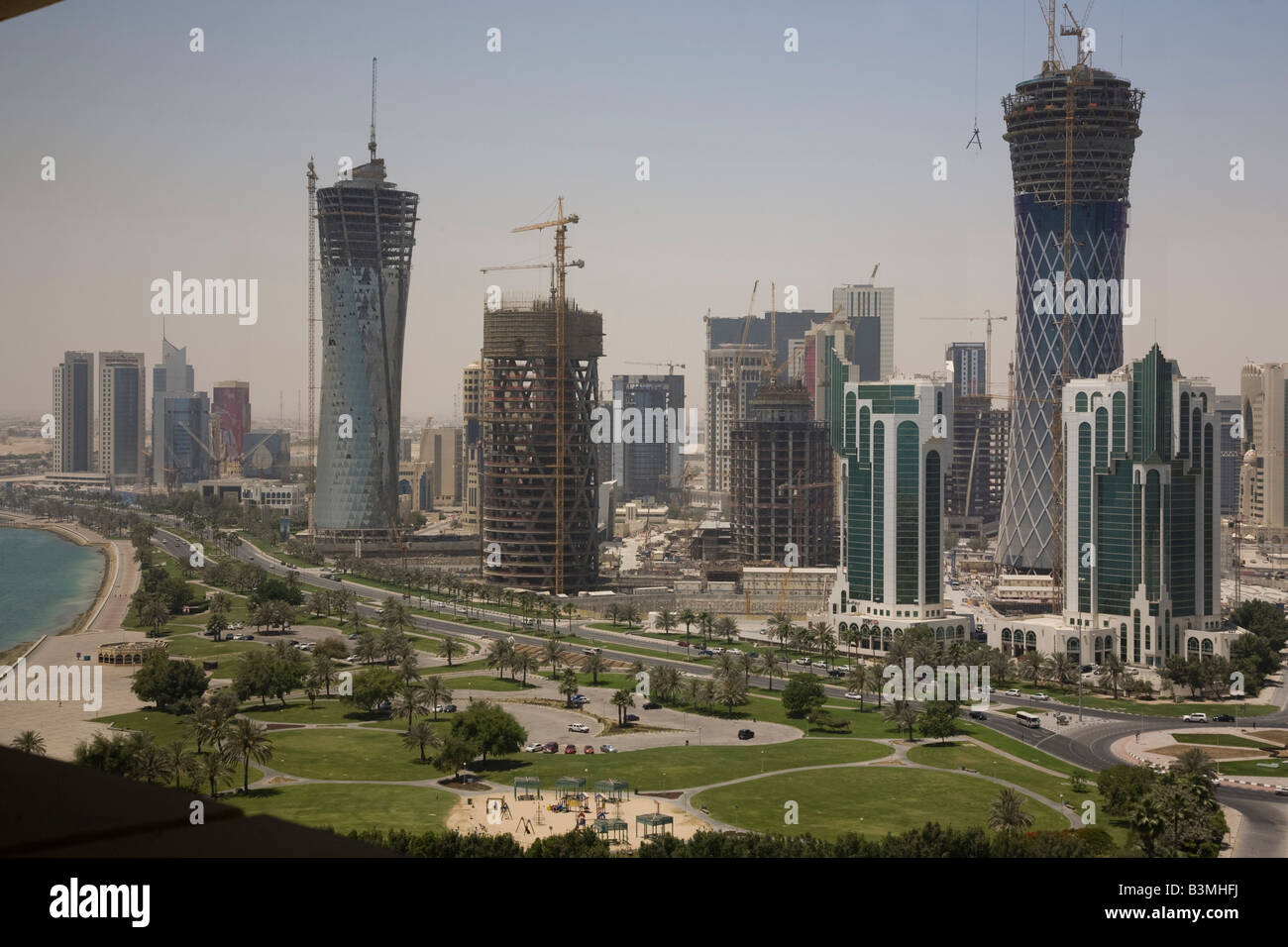 Doha Corniche Skyline Middle East Arabian Gulf Stock Photo