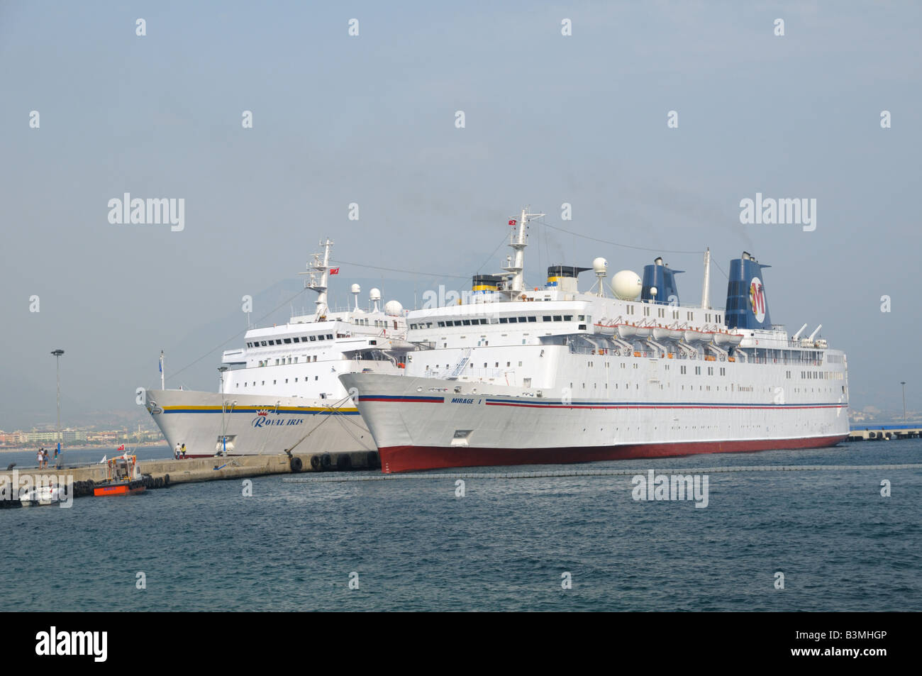Two cruise ships in port of Alanya, Turkey Stock Photo