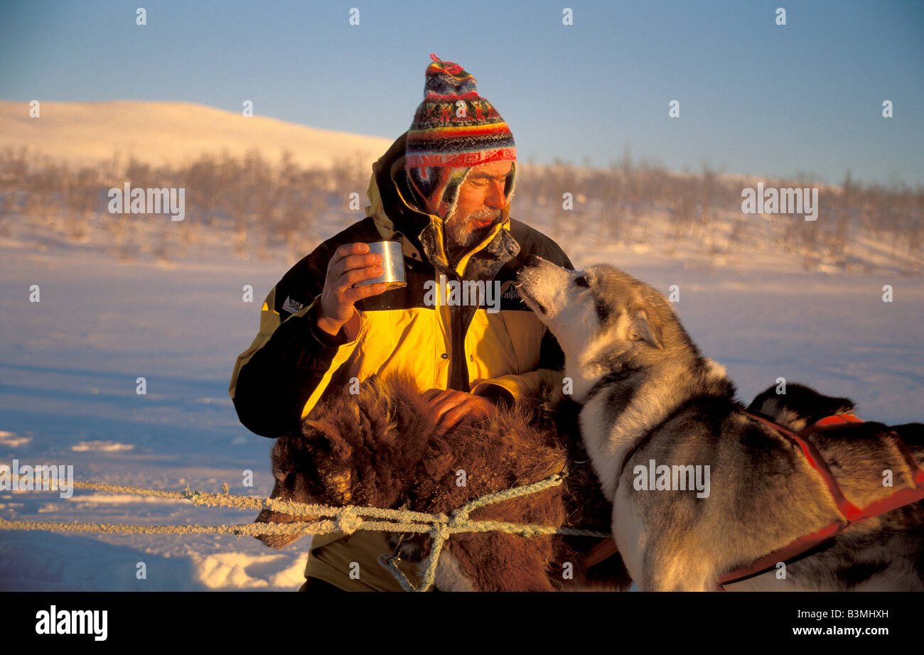 Man With Huskies Stock Photo - Alamy