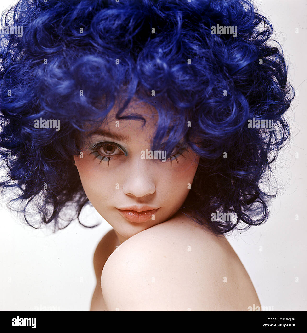 PURPLE WIG fashion model about 1975 Stock Photo