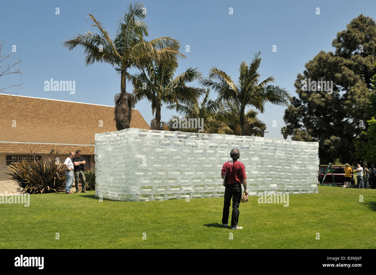 Conceptual art project in the form of a wall of ice was constructed in Westchester, Los Angeles, California, April 26, 2008 Stock Photo