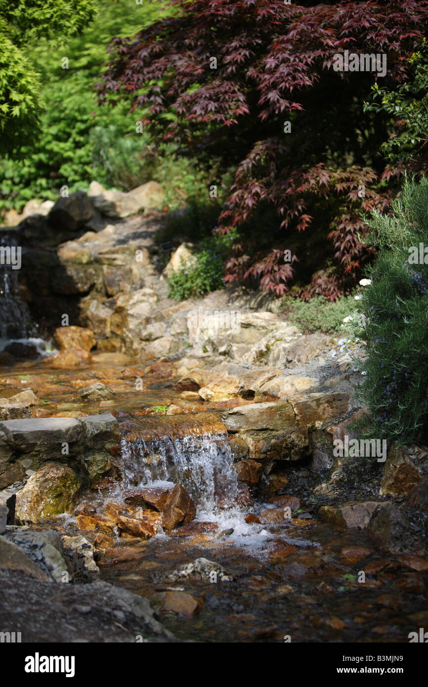 Waterfall rockery at the Botanic Gardens in Dublin Stock Photo