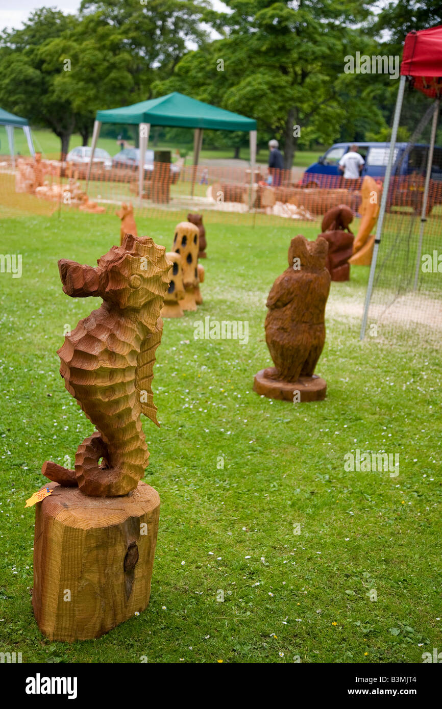 Wood carving of sea horse Stock Photo