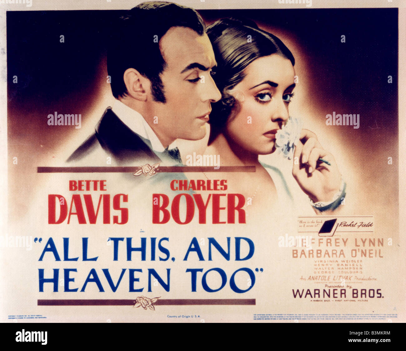 All This And Heaven Too Poster For 1940 Warner Film With Bette Davis