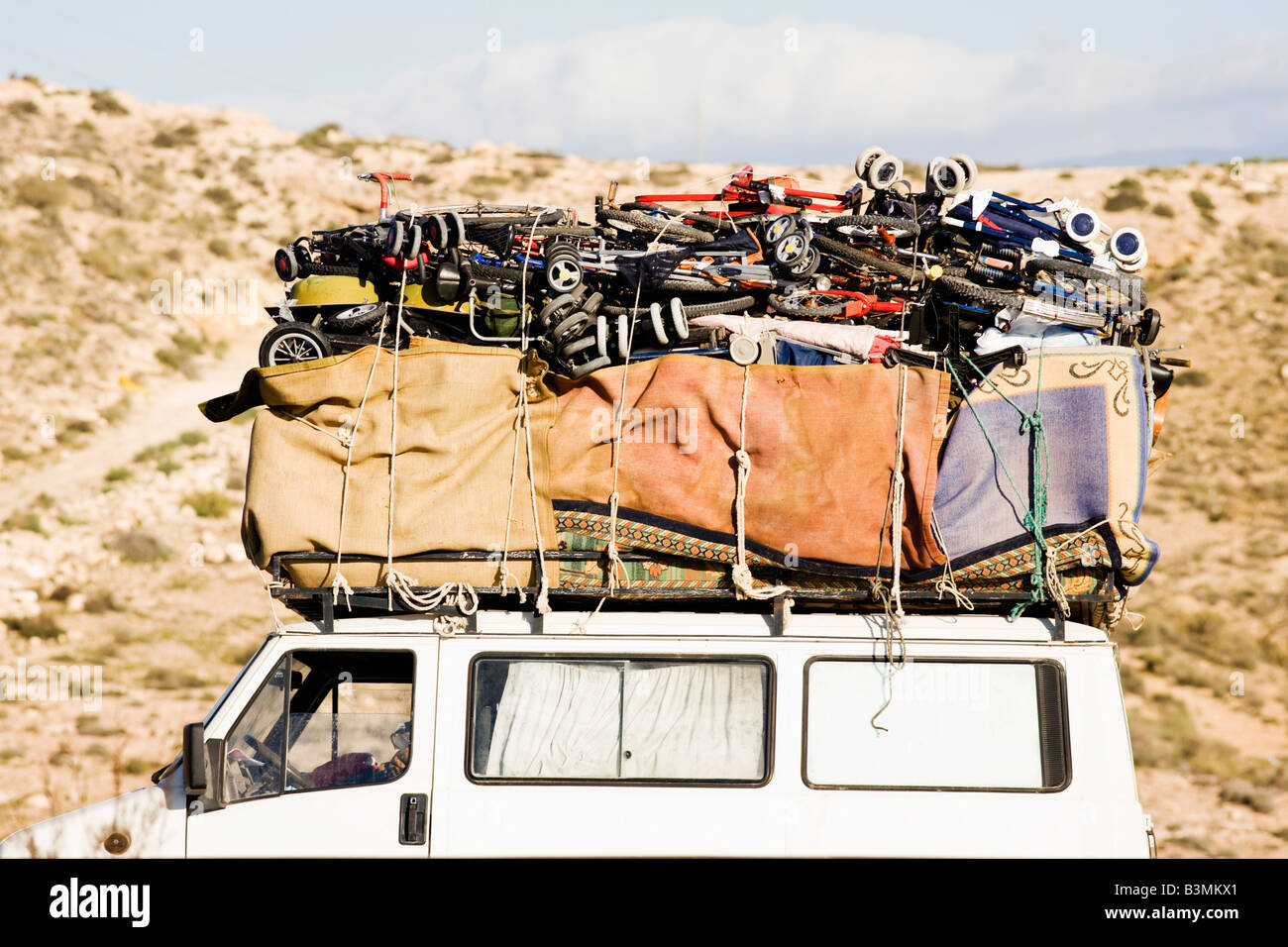 Spain, Andalusia, Car loaded with luggage Stock Photo Alamy