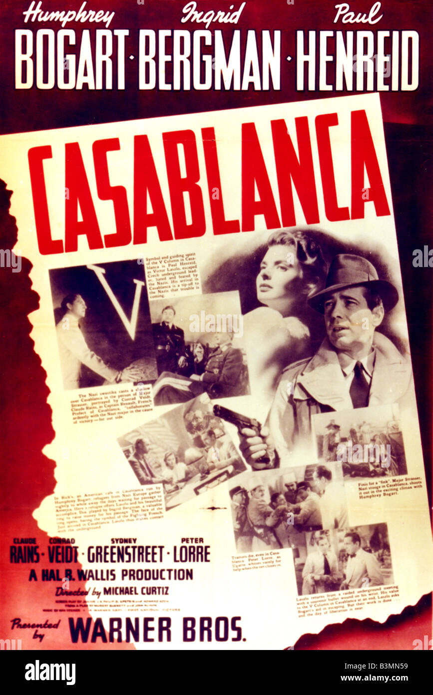 CASABLANCA Poster for 1942 Warner film classic wit Ingrid Bergman and Humphrey Bogart Stock Photo