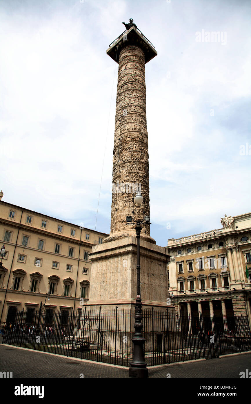 Italy Lazio Rome The Column of Marcus Aurelius dominates Piazza Colonna in Rome Stock Photo