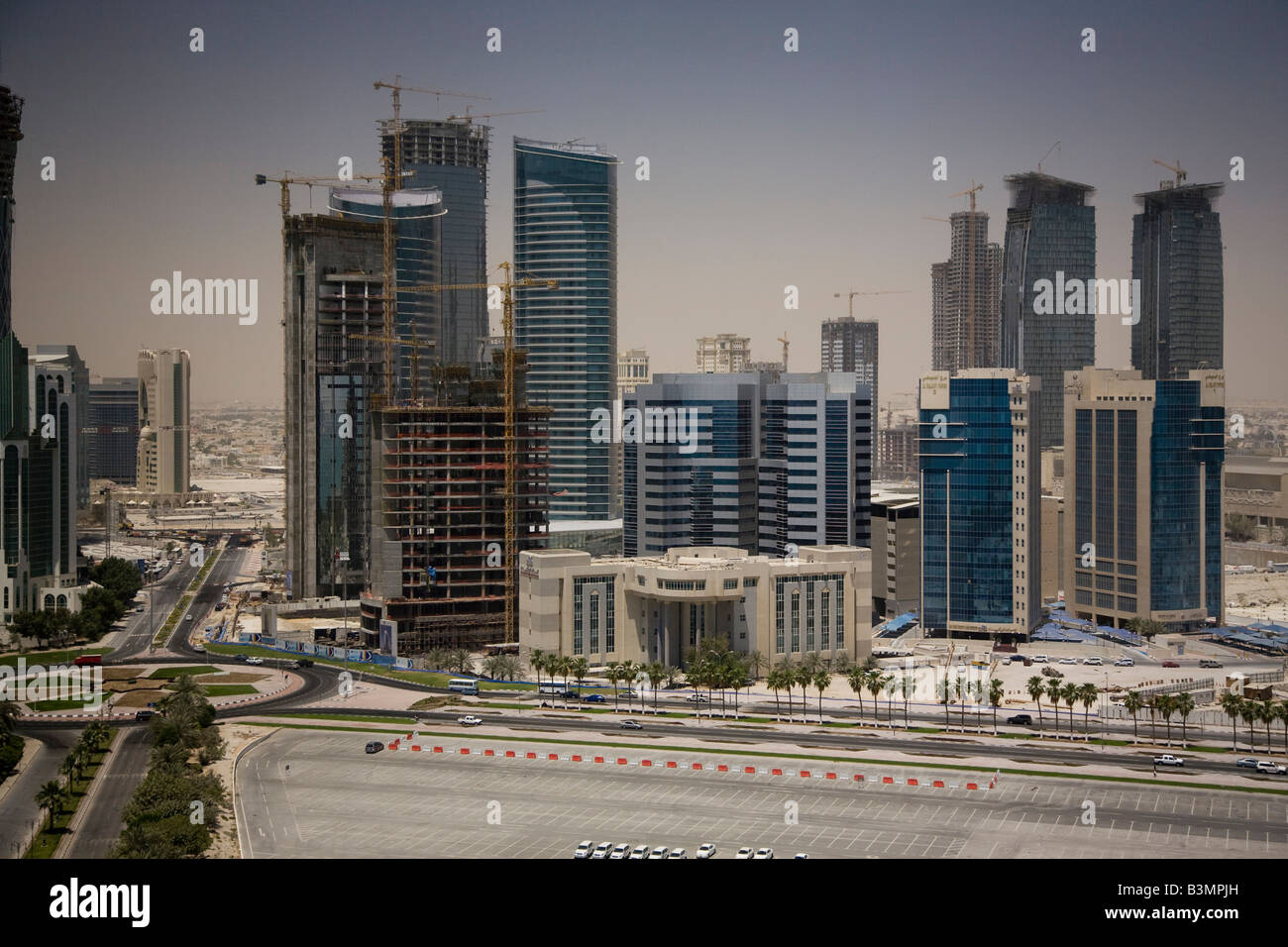 Doha Corniche Skyline Middle East Arabian Gulf Stock Photo
