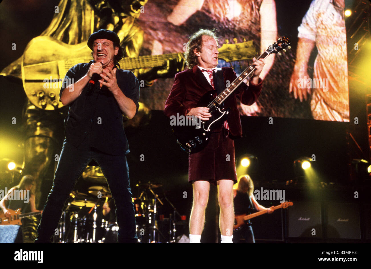 AC/DC  UK rock group with Brian Johnson at left and Angus Young Stock Photo